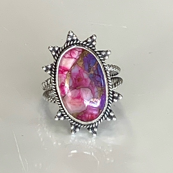 Original Kingman Mine Pink Dahlia Turquoise Sterling Silver Ring